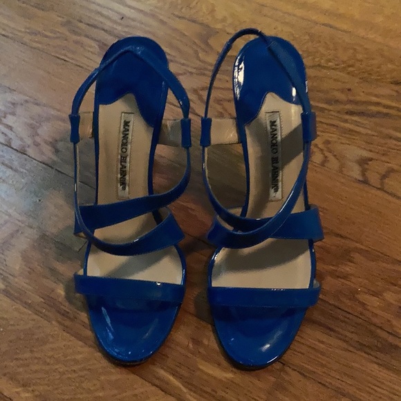 Manolo Blahnik patent blue stiletto strappy heels! - Picture 4 of 9